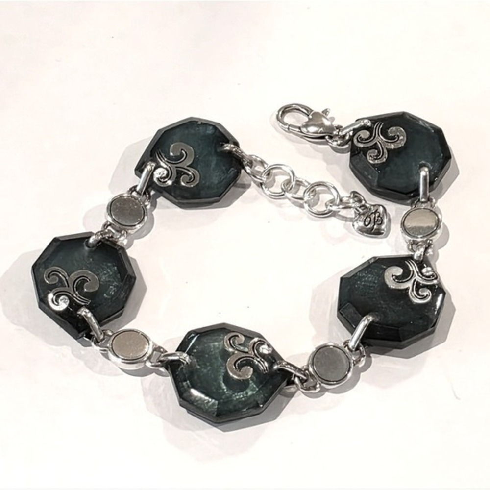 Brighton Silver Plated Octagon Jade Green Stone‎ Bracelet Jewelry